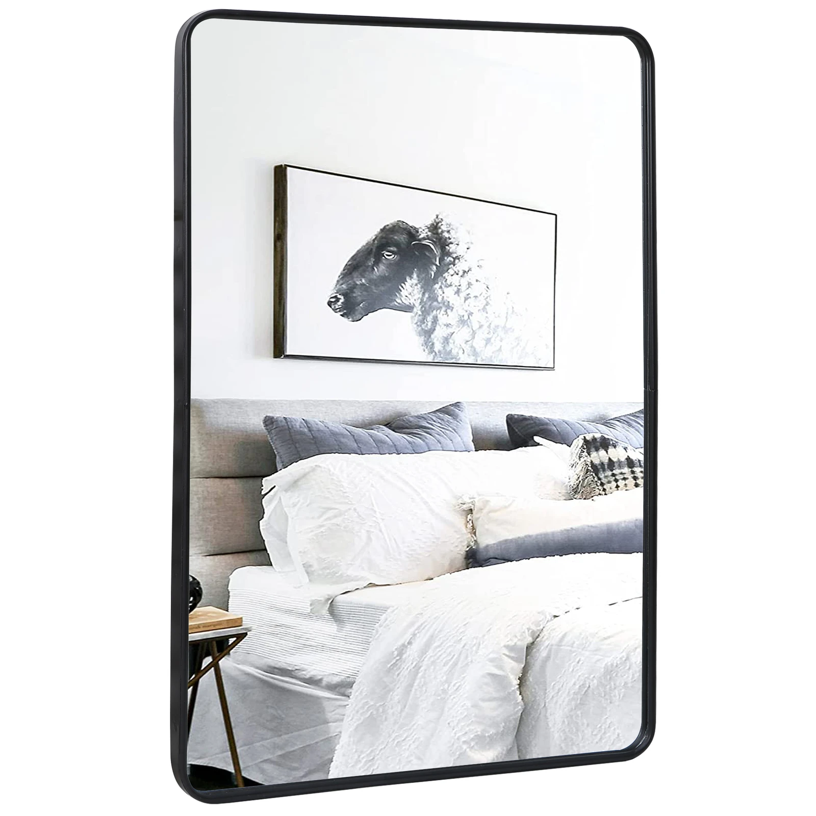 24"x36" Black Wall Mirror for Bathroom Metal Frame with Rounded Corner Rectangul
24"x36" Black Wall Mirror for Bathroom Metal Frame with Rounded Corner Rectangul