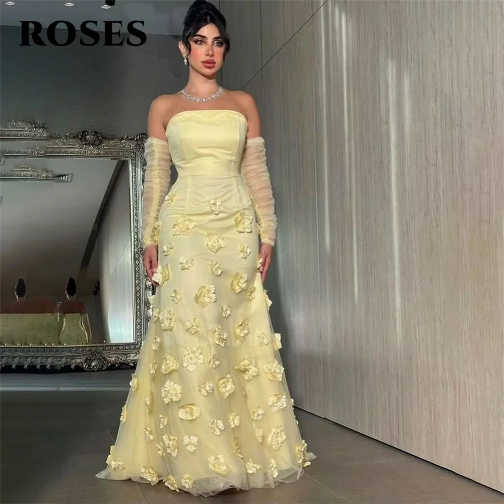 ROSES Yellow Elegant Prom Dress 3D-Flowers Party Dress with Pleats Strapless Satin Mermaid Evening Dress for Woman Customized
ROSES Yellow Elegant Prom Dress 3D-Flowers Party Dress with Pleats Strapless Satin Mermaid Evening Dress for Woman Customized
