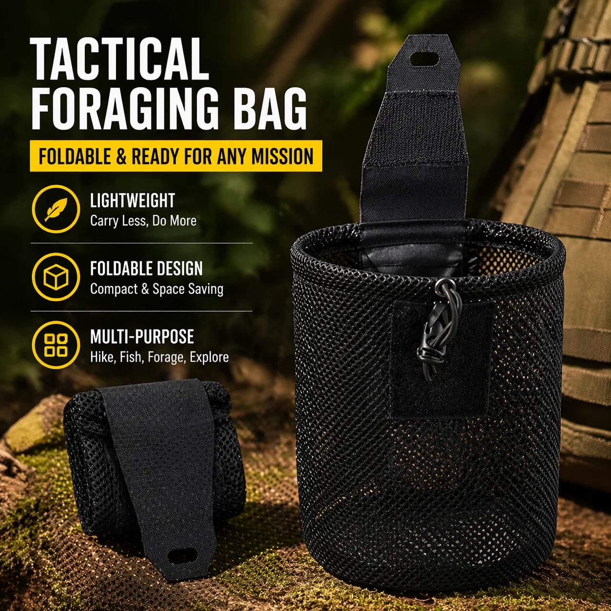 Outdoor Foraging Bag Foldable Mesh Dump Pouch Molle Tactical Utility Pouch for Hiking Gathering Tools Lightweight Mesh Storage
Outdoor Foraging Bag Foldable Mesh Dump Pouch Molle Tactical Utility Pouch for Hiking Gathering Tools Lightweight Mesh Storage
