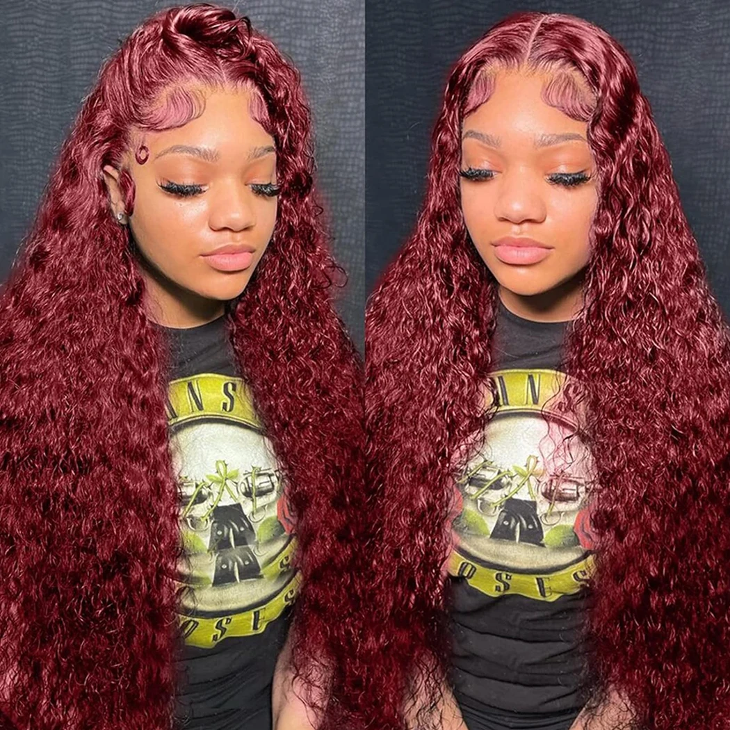 Deep Wave Lace Front Wigs Human Hair 13x4 Curly Lace Front Human Hair Wet Wavy Glueless Frontal Wig Burgundy Color 
Deep Wave Lace Front Wigs Human Hair 13x4 Curly Lace Front Human Hair Wet Wavy Glueless Frontal Wig Burgundy Color
