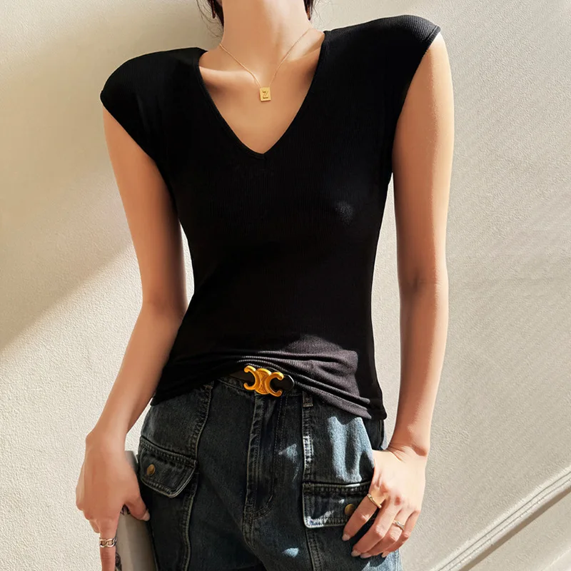 White short-sleeved t-shirt women's 2026 summer new v-neck front shoulder slim-fitting and thin breast covering basic temperamen
White short-sleeved t-shirt women's 2026 summer new v-neck front shoulder slim-fitting and thin breast covering basic temperamen