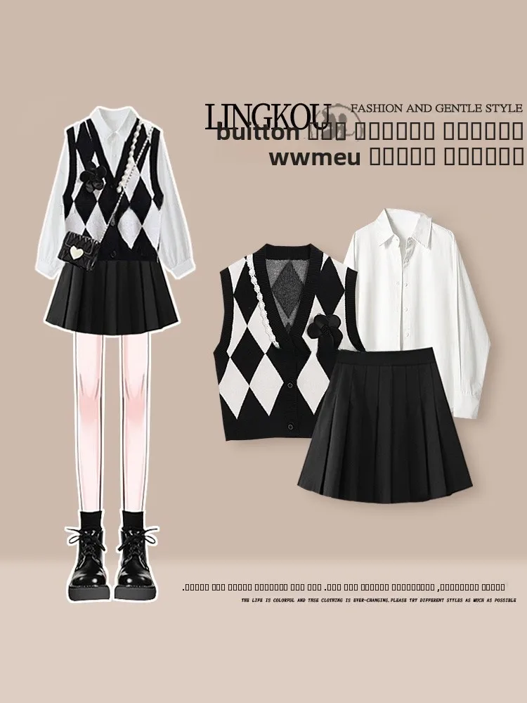 Large Size Autumn College Sle Set Women's Anti-Aging V-Ne Vest Bot irt with High Waist Pleated ort Skirt Tee-Pie...
Large Size Autumn College Sle Set Women's Anti-Aging V-Ne Vest Bot irt with High Waist Pleated ort Skirt Tee-Pie...