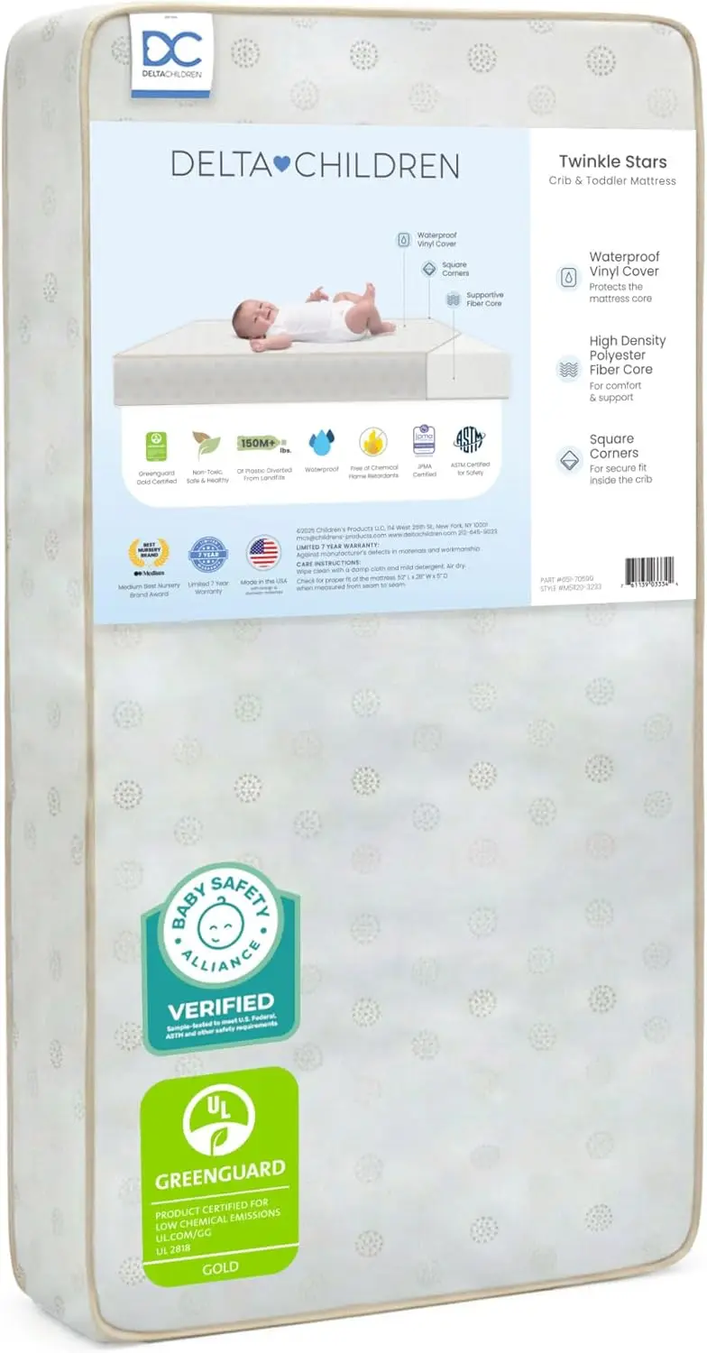 Dual-Sided 6" Premium Fiber Core Crib Mattress - Waterproof, GREENGUARD Gold Certified, 7-Year Warranty, Made in USA
Dual-Sided 6" Premium Fiber Core Crib Mattress - Waterproof, GREENGUARD Gold Certified, 7-Year Warranty, Made in USA