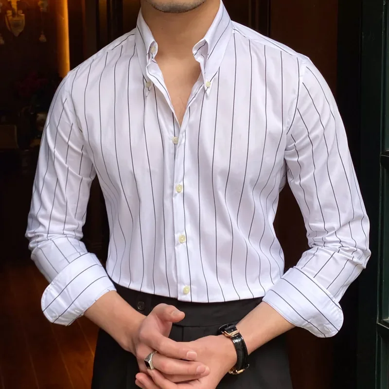 British Casual Stripe Shirt Slim Long Sleeve Shirt High Quality Trend Man Social Club Outfits Office Wedding Mens Casual Shirts
British Casual Stripe Shirt Slim Long Sleeve Shirt High Quality Trend Man Social Club Outfits Office Wedding Mens Casual Shirts