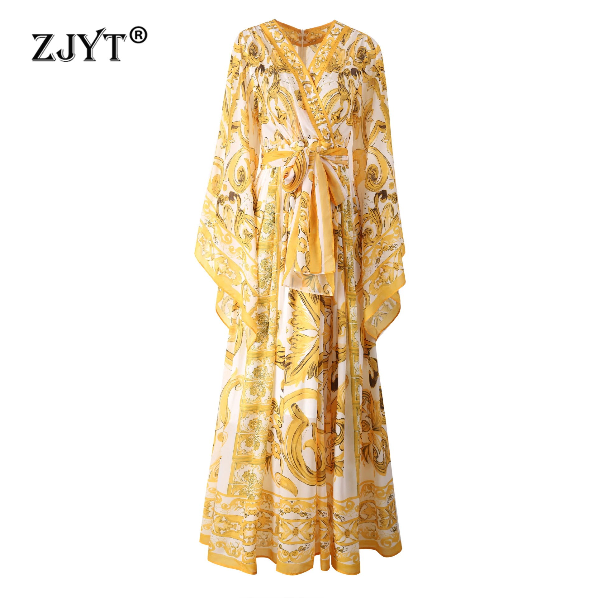 ZJYT Elegant Batwing Sleeves Print Silk Chiffon Long Maxi Dresses for Women Runway Vintage Print Bohemian Vacation Dress Yellow
ZJYT Elegant Batwing Sleeves Print Silk Chiffon Long Maxi Dresses for Women Runway Vintage Print Bohemian Vacation Dress Yellow