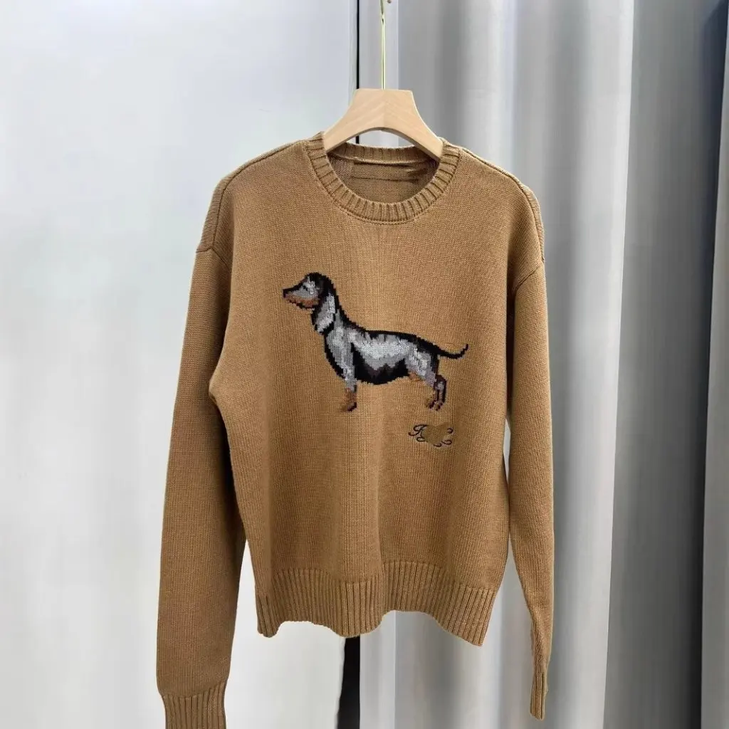 Women's High-Waisted Short round Neck Pullover Knitted Sweater Pure Cotton Dachshund Jacquard Pattern European American Style
Women's High-Waisted Short round Neck Pullover Knitted Sweater Pure Cotton Dachshund Jacquard Pattern European American Style