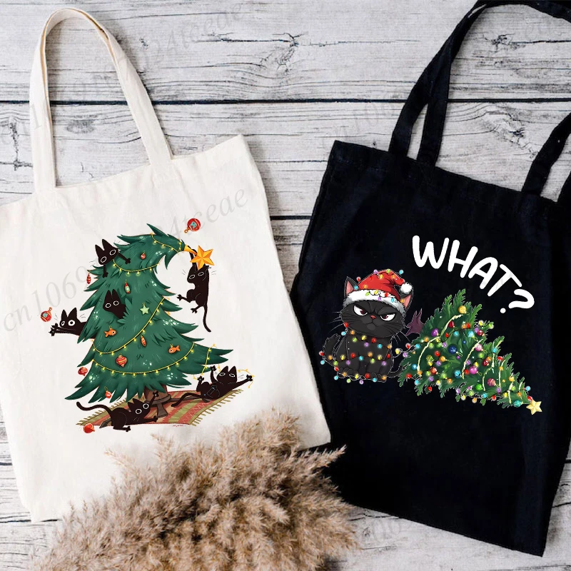 Рождественская сумка для покупок с принтом «Черные кошки», холщовая большая сумка с героями мультфильмов, эко-сумка для женщин, рождественские многоразовые сумки-тоут с черными кошками
Рождественская сумка для покупок с принтом «Черные кошки», холщовая большая сумка с героями мультфильмов, эко-сумка для женщин, рождественские многоразовые сумки-тоут с черными кошками