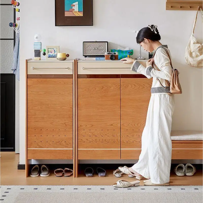 Solid wood shoe cabinet Japanese style doorway home entrance small apartment log large capacity entrance storage cherry
Solid wood shoe cabinet Japanese style doorway home entrance small apartment log large capacity entrance storage cherry