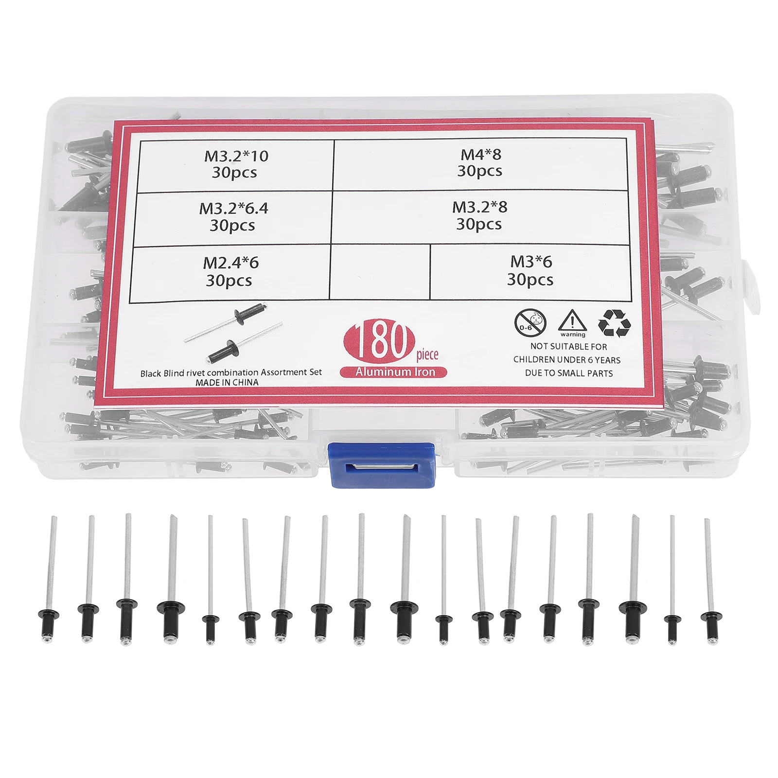 180pcs Aluminum Set Black Flange Pop Rivets Assortment 2 Long Grip Blind Rivets Fasteners Storage Box
180pcs Aluminum Set Black Flange Pop Rivets Assortment 2 Long Grip Blind Rivets Fasteners Storage Box