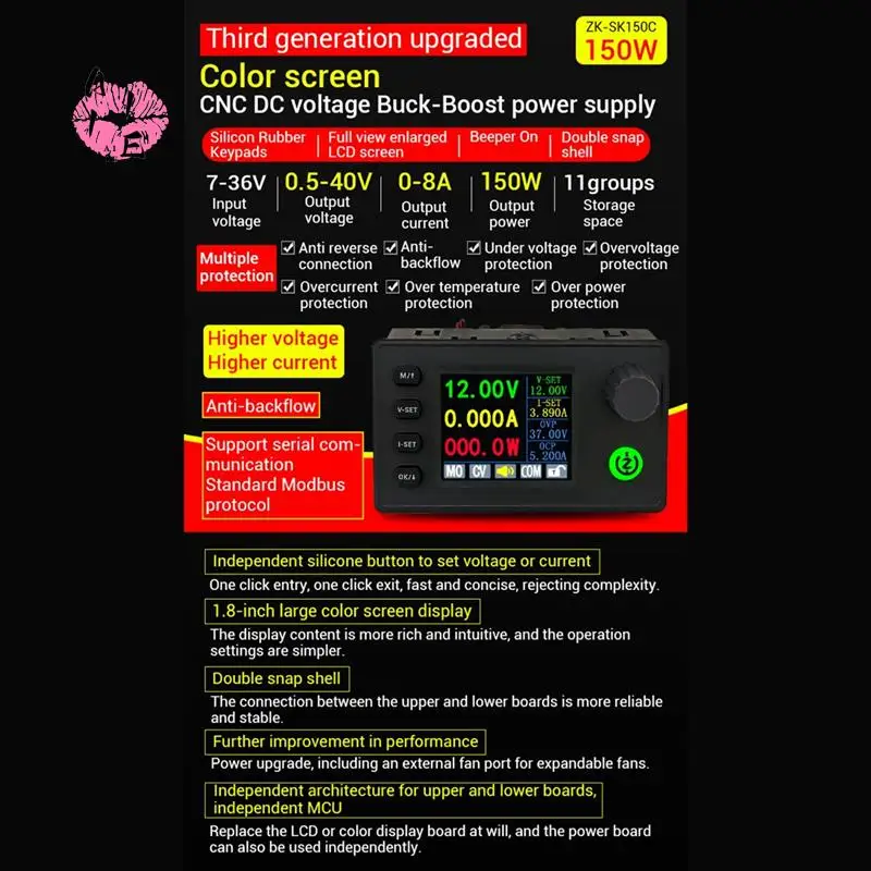 A11E-SK150C CNC DC Regulated Power Supply Constant Voltage And Constant Current Step-Up And Step-Down Module 40V 8A
A11E-SK150C CNC DC Regulated Power Supply Constant Voltage And Constant Current Step-Up And Step-Down Module 40V 8A