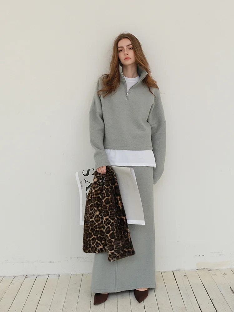 Мягкий шерстяной свитшот с воротником для женщин, модная юбка, костюм из двух предметов от Fre up Long Sve, дизайн на молнии
Мягкий шерстяной свитшот с воротником для женщин, модная юбка, костюм из двух предметов от Fre up Long Sve, дизайн на молнии