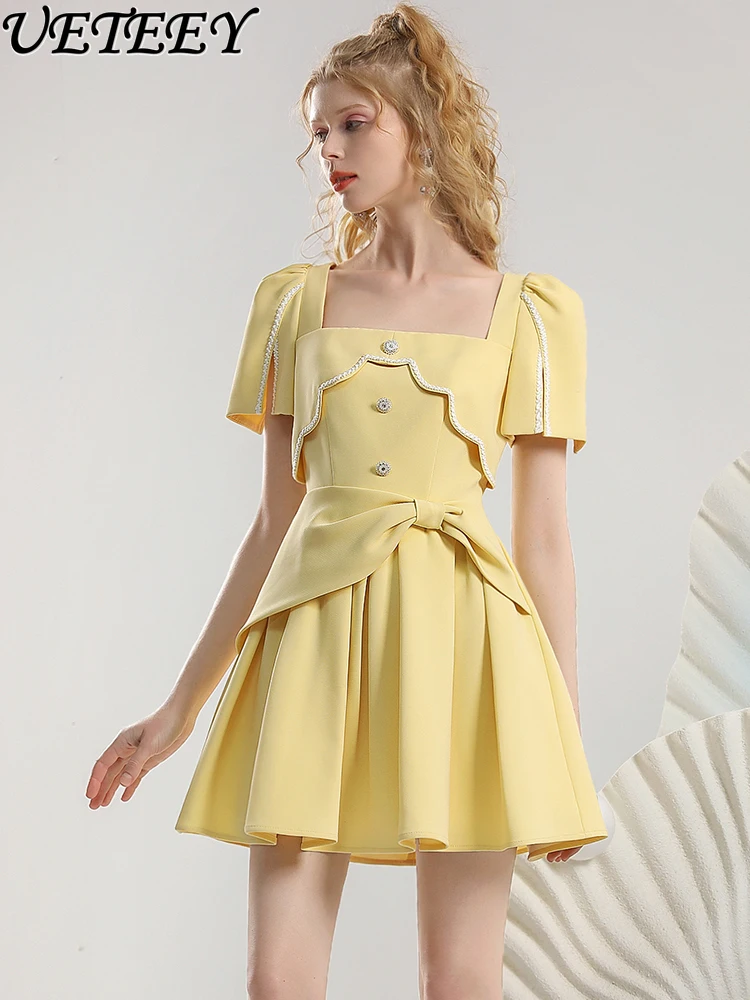 New Arrival Gentle Retro Yellow Mini Dress Women 2024 Summer Sweet Bow Puff Sleeve Square Collar Slim Waist Midi Dress Girls
New Arrival Gentle Retro Yellow Mini Dress Women 2024 Summer Sweet Bow Puff Sleeve Square Collar Slim Waist Midi Dress Girls