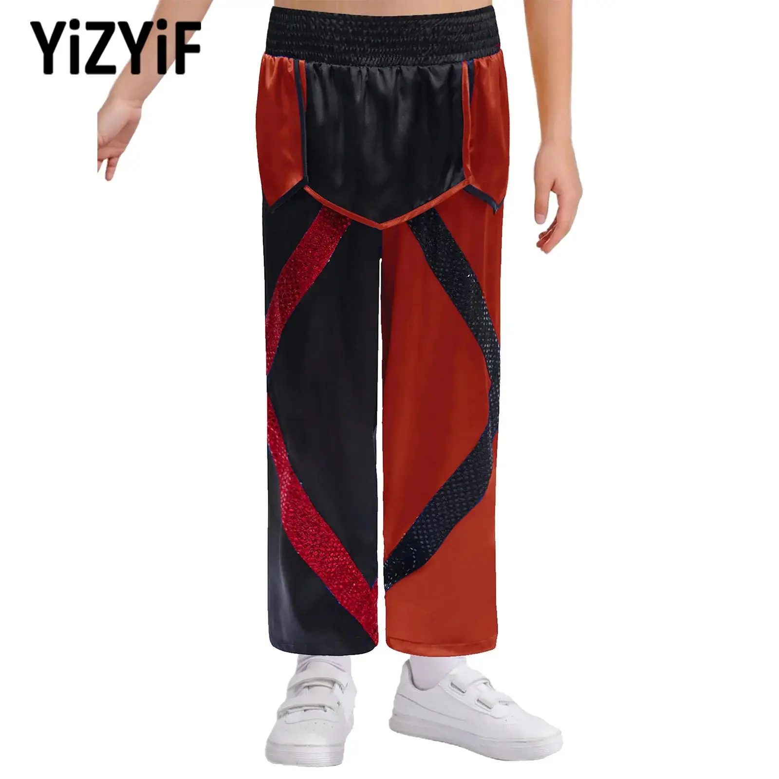 Kids Boy Boxing Training Satin Pants Kids Color Block Irregular Drapes Shiny Sequins Straight-Leg Trousers for Stage Performance
Kids Boy Boxing Training Satin Pants Kids Color Block Irregular Drapes Shiny Sequins Straight-Leg Trousers for Stage Performance