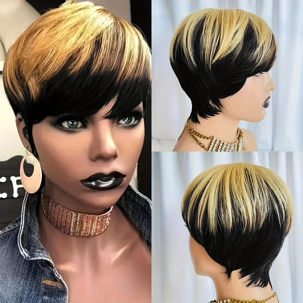 Ombre Brown Blonde Human Hair Pixie Cut Wigs for Women Short Wavy Human Hair Wigs with Bangs Machine Made Brazilian Hair Wigs
Ombre Brown Blonde Human Hair Pixie Cut Wigs for Women Short Wavy Human Hair Wigs with Bangs Machine Made Brazilian Hair Wigs