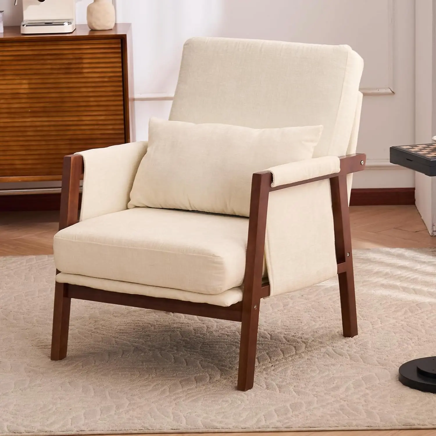 Кресло в стиле Mid-Century Modern с подушкой для поясничной поддержки, обитое тканью кресло для гостиной с деревянными элементами, кресло из шенилла с подушкой
Кресло в стиле Mid-Century Modern с подушкой для поясничной поддержки, обитое тканью кресло для гостиной с деревянными элементами, кресло из шенилла с подушкой