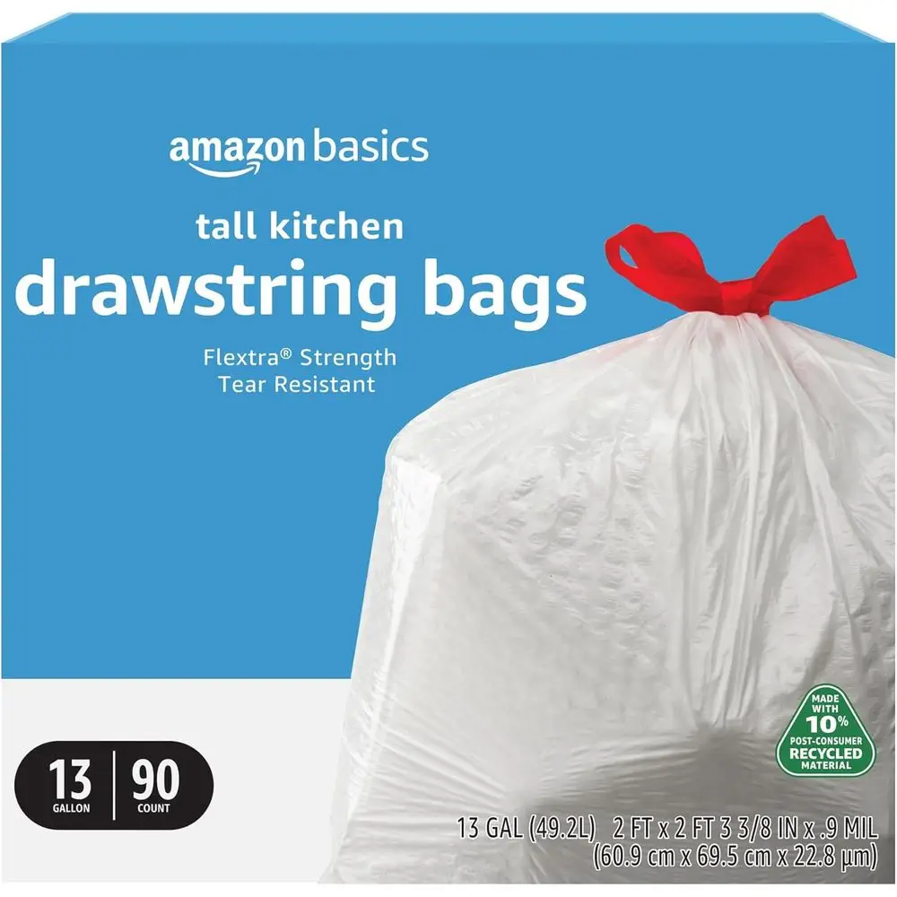 90-Count Extra Strength Tear-Resistant 13-Gallon Tall Kitchen Trash Bags with 10% Post-Consumer Recycled Material, White
90-Count Extra Strength Tear-Resistant 13-Gallon Tall Kitchen Trash Bags with 10% Post-Consumer Recycled Material, White