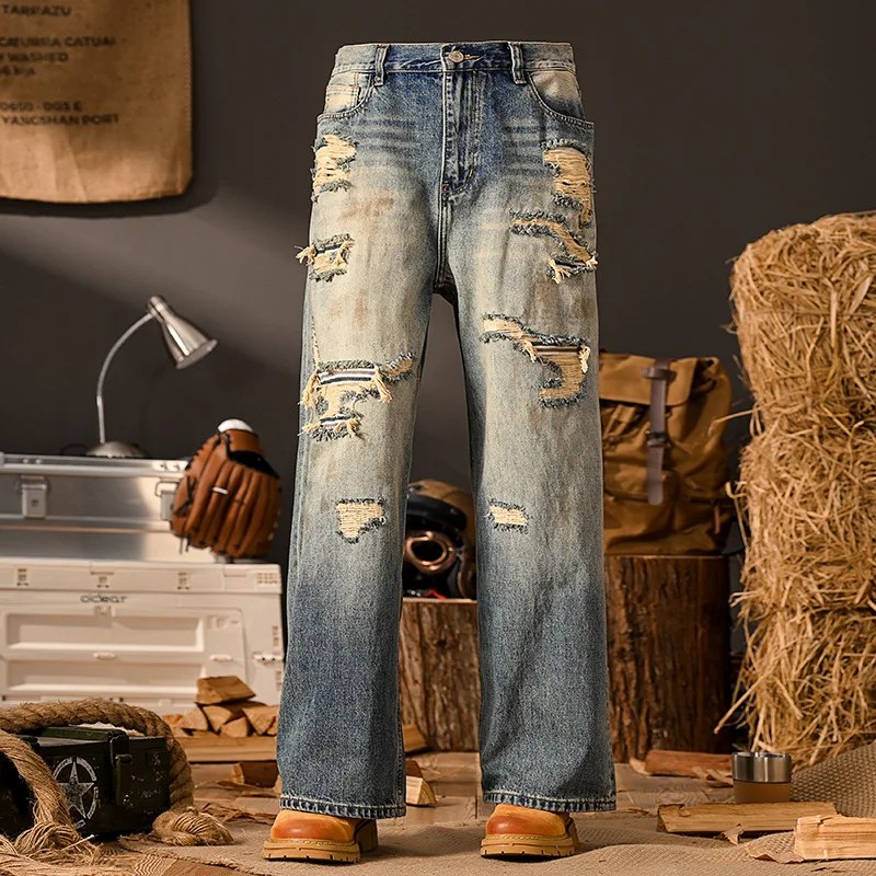 Retro ripped patch jeans for men 2025 fashion men's clothing loose straight leg wide leg mopping nostalgic Y2K pants
Retro ripped patch jeans for men 2025 fashion men's clothing loose straight leg wide leg mopping nostalgic Y2K pants