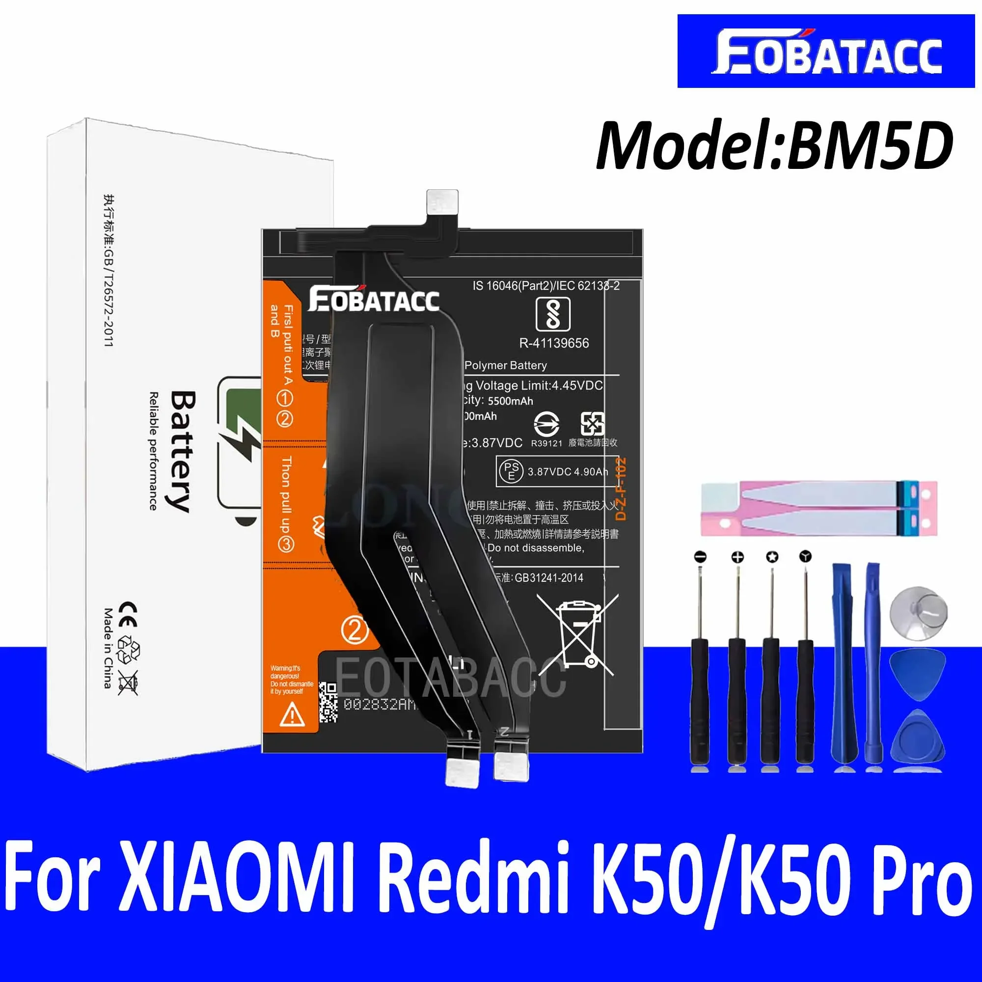 EOTABACC 100% Новый оригинальный аккумулятор BM5D для XIAOMI Redmi K50 / K50 Pro Аккумулятор + Инструменты
EOTABACC 100% Новый оригинальный аккумулятор BM5D для XIAOMI Redmi K50 / K50 Pro Аккумулятор + Инструменты