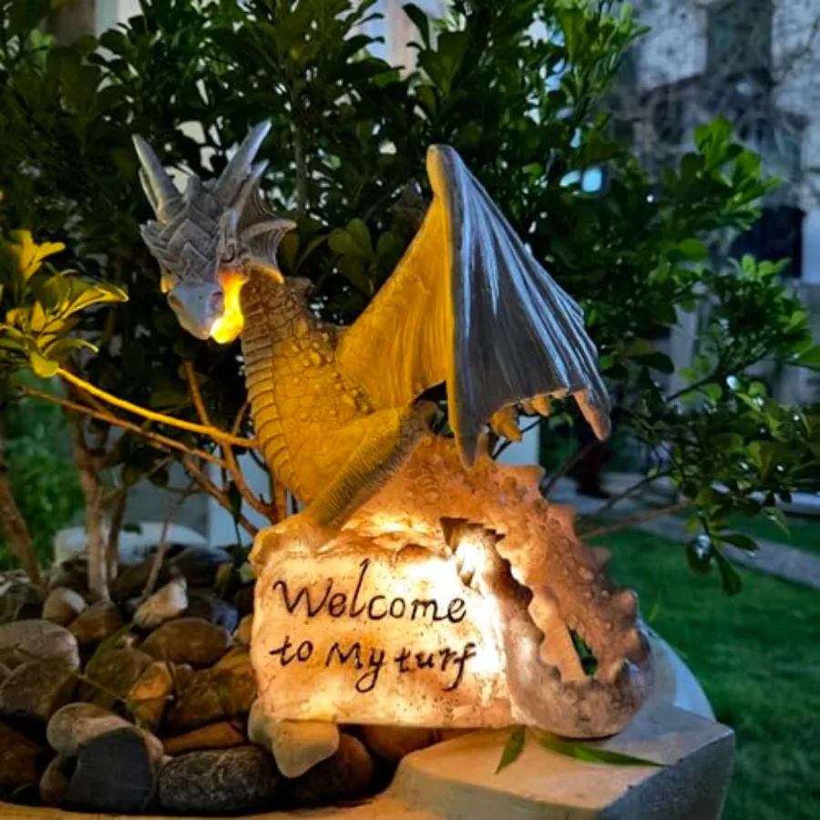 Garden outdoor dragon statue solar-powered resin figurine in red-orange, weather-resistant finish for patio or lawn decoration
Garden outdoor dragon statue solar-powered resin figurine in red-orange, weather-resistant finish for patio or lawn decoration
