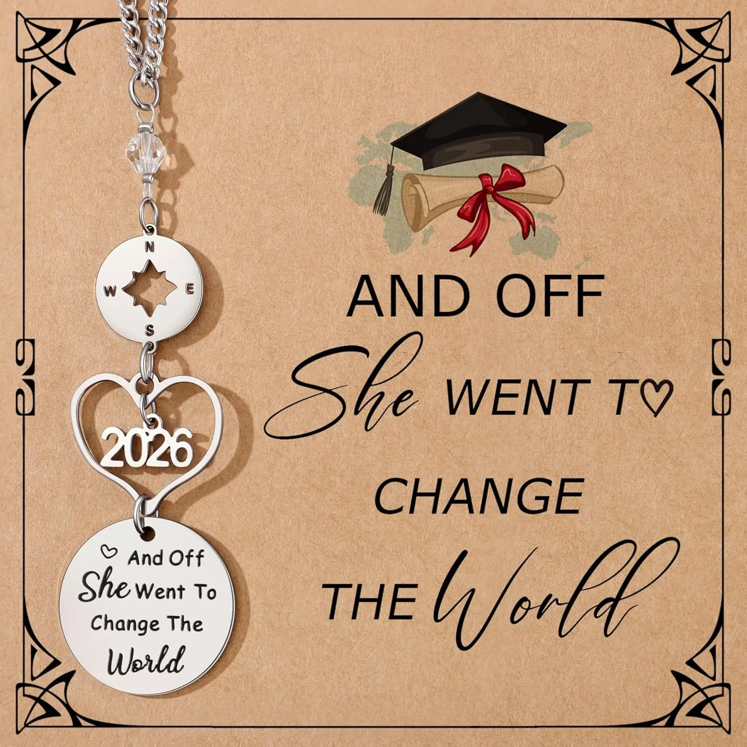 Graduation Gifts for Her, Class of 2026 Rear View Mirror Car Charm with Compass and Heart
Graduation Gifts for Her, Class of 2026 Rear View Mirror Car Charm with Compass and Heart