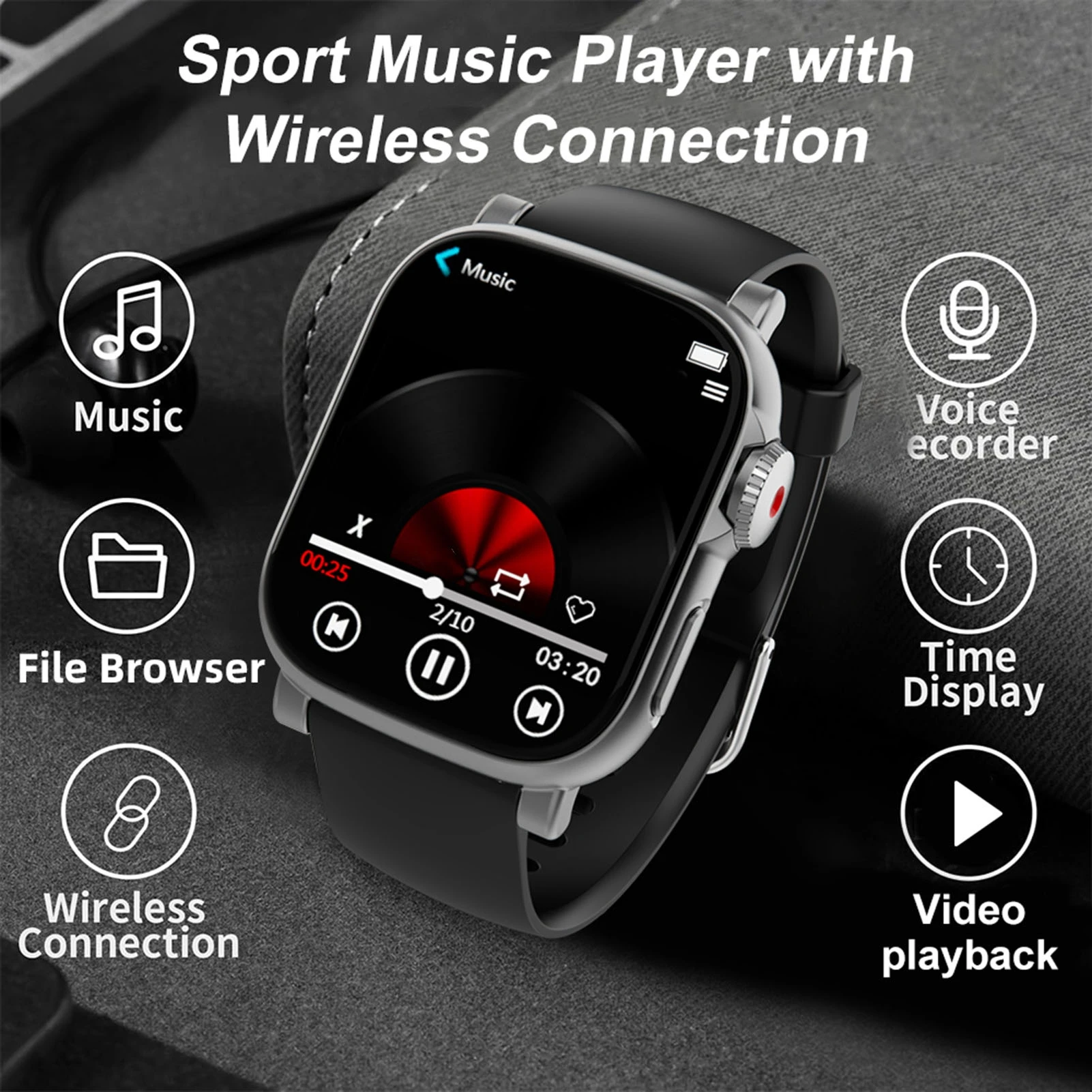 Носимый MP3-плеер Bluetooth 5.4 Музыкальный плеер с сенсорным экраном и браслетом на запястье Встроенный динамик Диктофон Фитнес-трекер
Носимый MP3-плеер Bluetooth 5.4 Музыкальный плеер с сенсорным экраном и браслетом на запястье Встроенный динамик Диктофон Фитнес-трекер