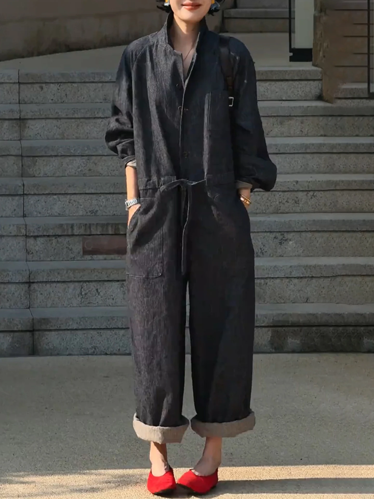 Retro Collar One-Piece Pants Women's Fashion Loose Wide Leg Spring Autumn New Style Drawstring Waist Design
Retro Collar One-Piece Pants Women's Fashion Loose Wide Leg Spring Autumn New Style Drawstring Waist Design