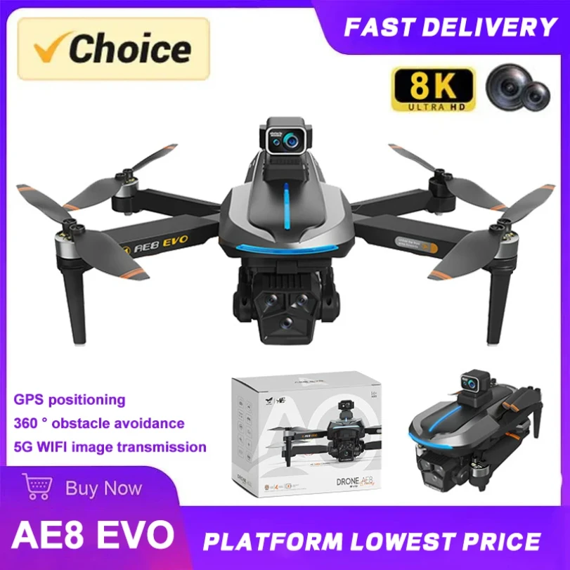 New AE8 EVO Drone with Camera 8K Professional GPS Positioning Four Camera Aerial Photography 360° Obstacle Avoidance Quadcopter
New AE8 EVO Drone with Camera 8K Professional GPS Positioning Four Camera Aerial Photography 360° Obstacle Avoidance Quadcopter