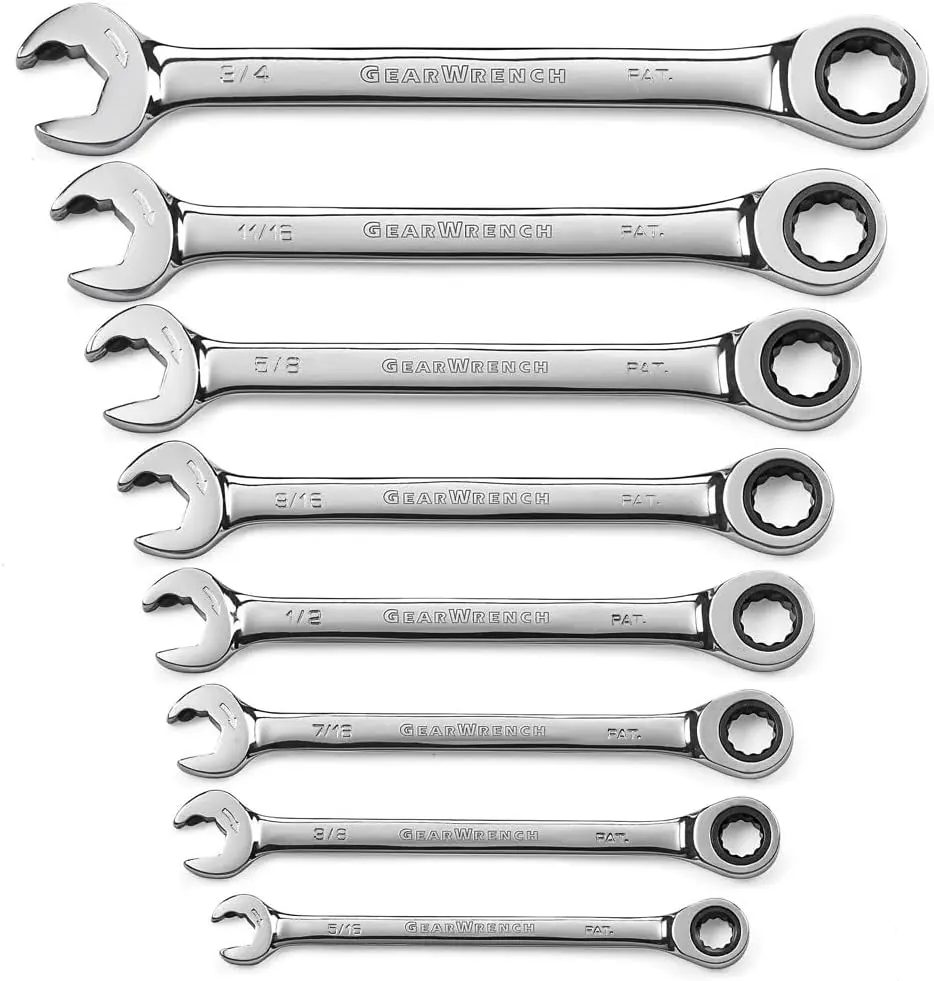 8 Pc. 12 Point Open End Ratcheting Combination SAE Wrench Set - 85599
8 Pc. 12 Point Open End Ratcheting Combination SAE Wrench Set - 85599