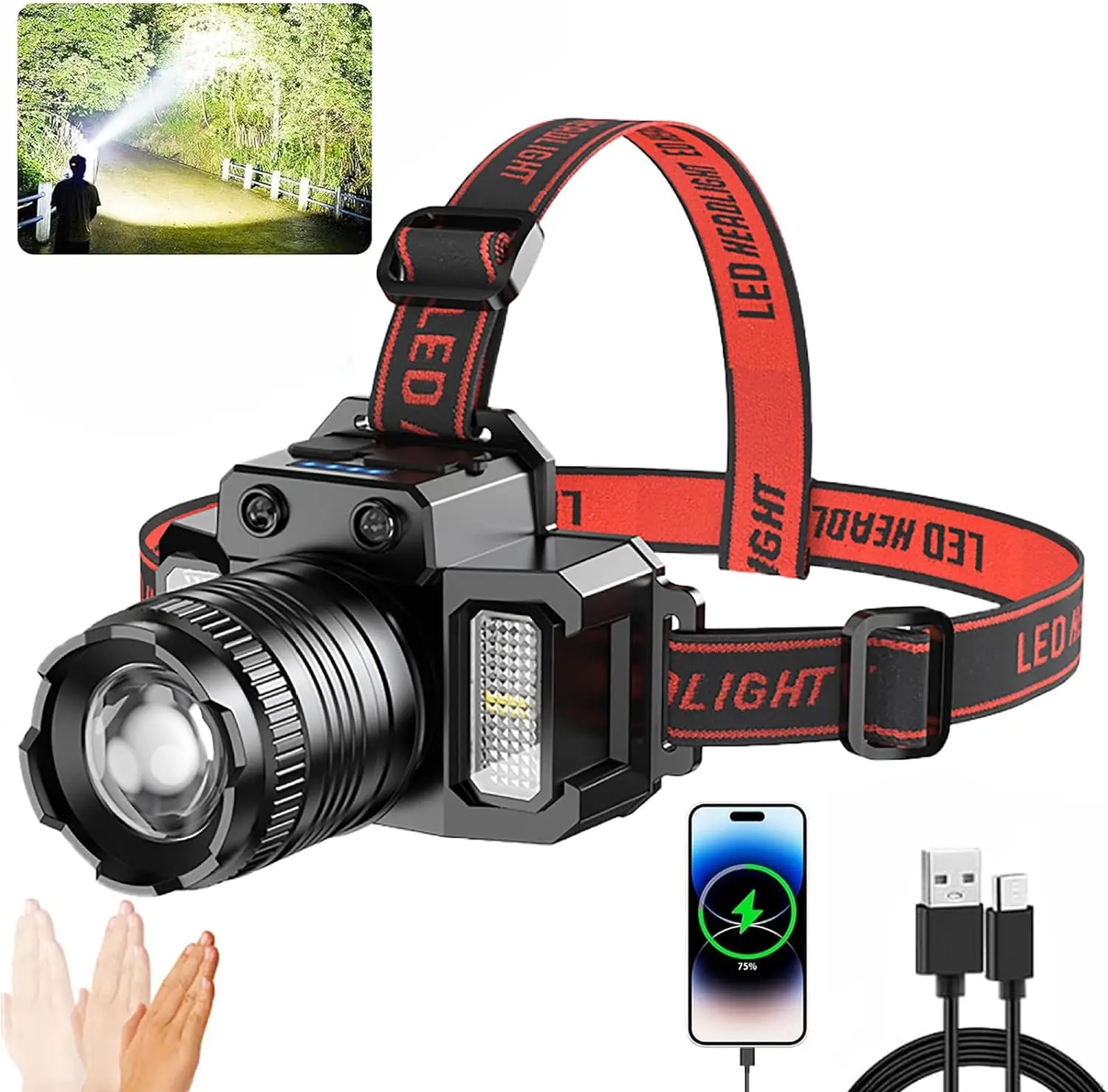 Super Bright Head light Rechargeable Headlamp Waved Sensor Camping Fishing Lantern 5 Modes for Outdoor Running Hunting Hiking
Super Bright Head light Rechargeable Headlamp Waved Sensor Camping Fishing Lantern 5 Modes for Outdoor Running Hunting Hiking