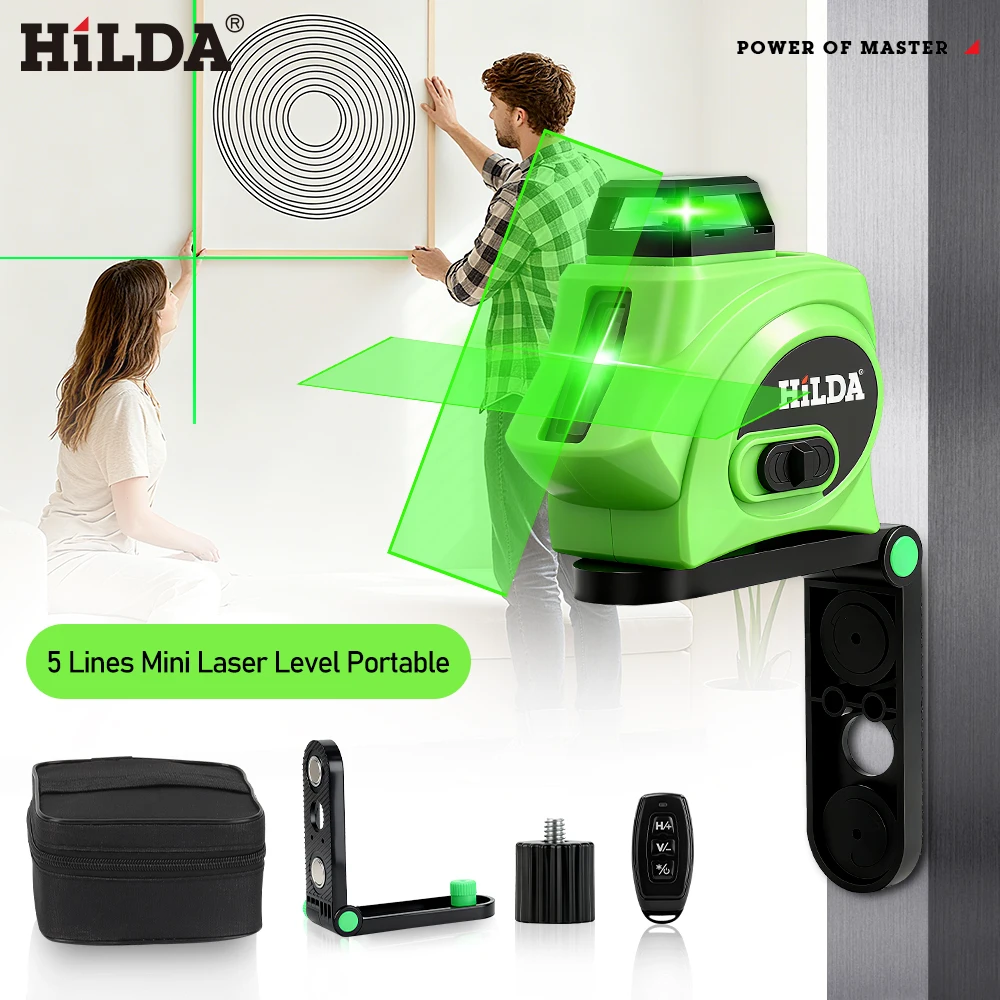 HILDA 5 Lines Laser Level 360° Auto Self-Leveling Cross Line Magnetic Bracket 1/4" Tripod Thread Portable Construction Tool
HILDA 5 Lines Laser Level 360° Auto Self-Leveling Cross Line Magnetic Bracket 1/4" Tripod Thread Portable Construction Tool