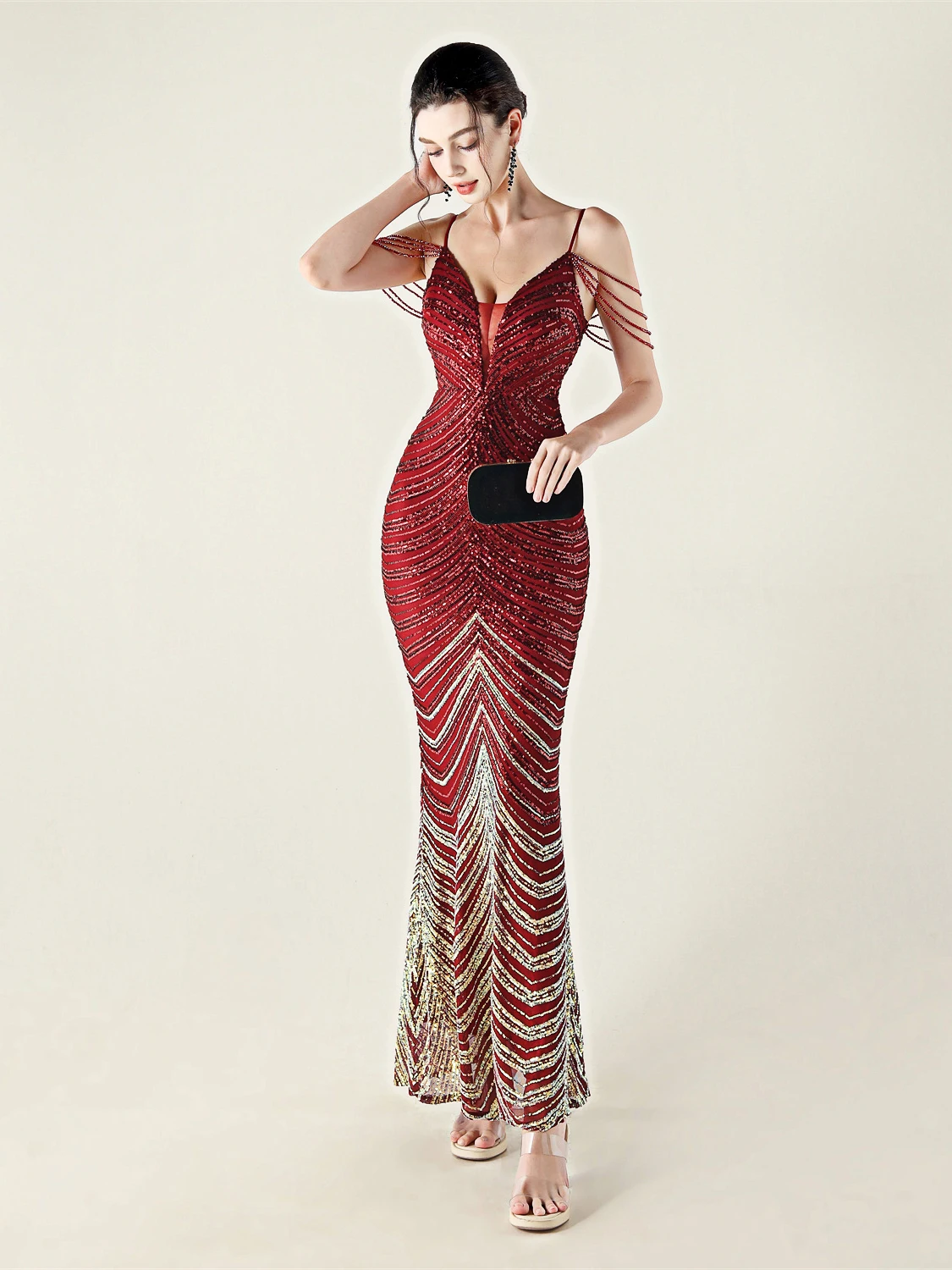 Elegant Long Tail Fishbone Dress Sexy mid Waist Zipper Style Diamond Embroidery Cotton Polyester Blend Evening Gown for Women
Elegant Long Tail Fishbone Dress Sexy mid Waist Zipper Style Diamond Embroidery Cotton Polyester Blend Evening Gown for Women