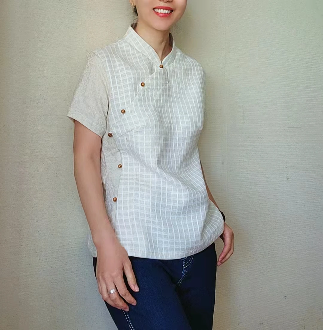 Женский топ из льна на весну-лето, приталенный, в стиле ретро, с модифицированным воротником-стойкой и асимметричным клапаном, оригинальный цвет
Женский топ из льна на весну-лето, приталенный, в стиле ретро, с модифицированным воротником-стойкой и асимметричным клапаном, оригинальный цвет