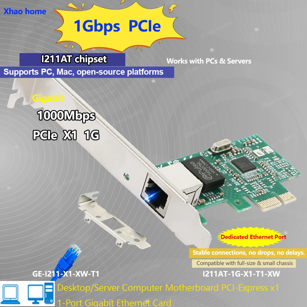 I211AT PCI-E Gigabit Server Ethernet Card Industrial Grade Driver-Free RJ45 Vision Capture Desktop PC for ESXi/Synology/pfSense
I211AT PCI-E Gigabit Server Ethernet Card Industrial Grade Driver-Free RJ45 Vision Capture Desktop PC for ESXi/Synology/pfSense