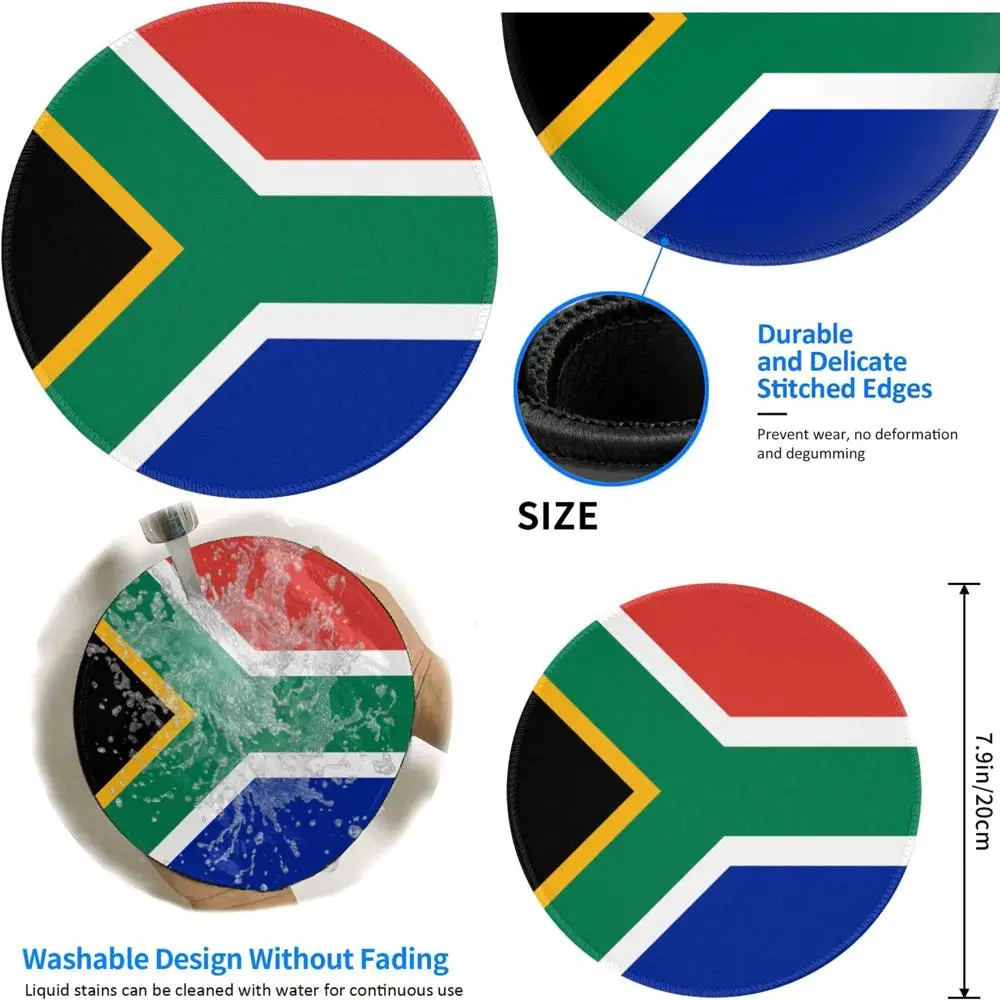 South African Flag Gaming Mouse Pad - 8 Round with Stitched Edges and Anti-Slip Rubber Base
South African Flag Gaming Mouse Pad - 8 Round with Stitched Edges and Anti-Slip Rubber Base