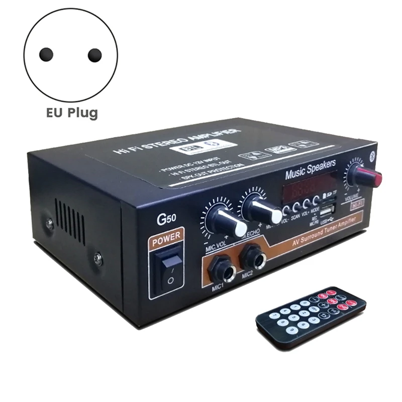 G50 Digital Amplifier Multi-Functional Dual Amplifier Audio Stereo Amplifier Car Replacement Accessories EU Plug
G50 Digital Amplifier Multi-Functional Dual Amplifier Audio Stereo Amplifier Car Replacement Accessories EU Plug