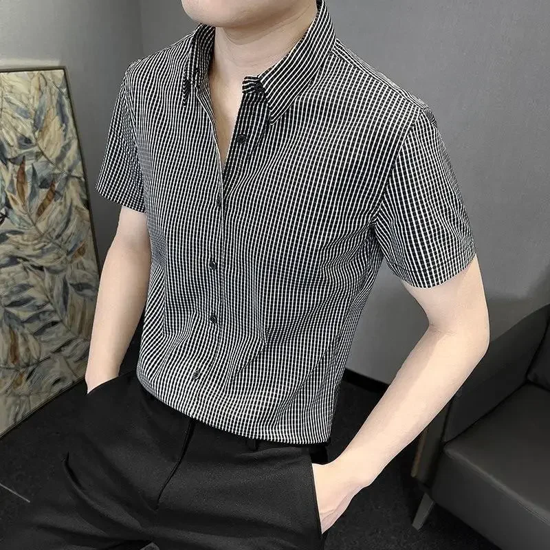 Plaid Check Black Shirts for Men Short Sleeve Man Shirt Korean Popular Clothes Cheap Brand High Quality Luxury Summer Casual
Plaid Check Black Shirts for Men Short Sleeve Man Shirt Korean Popular Clothes Cheap Brand High Quality Luxury Summer Casual