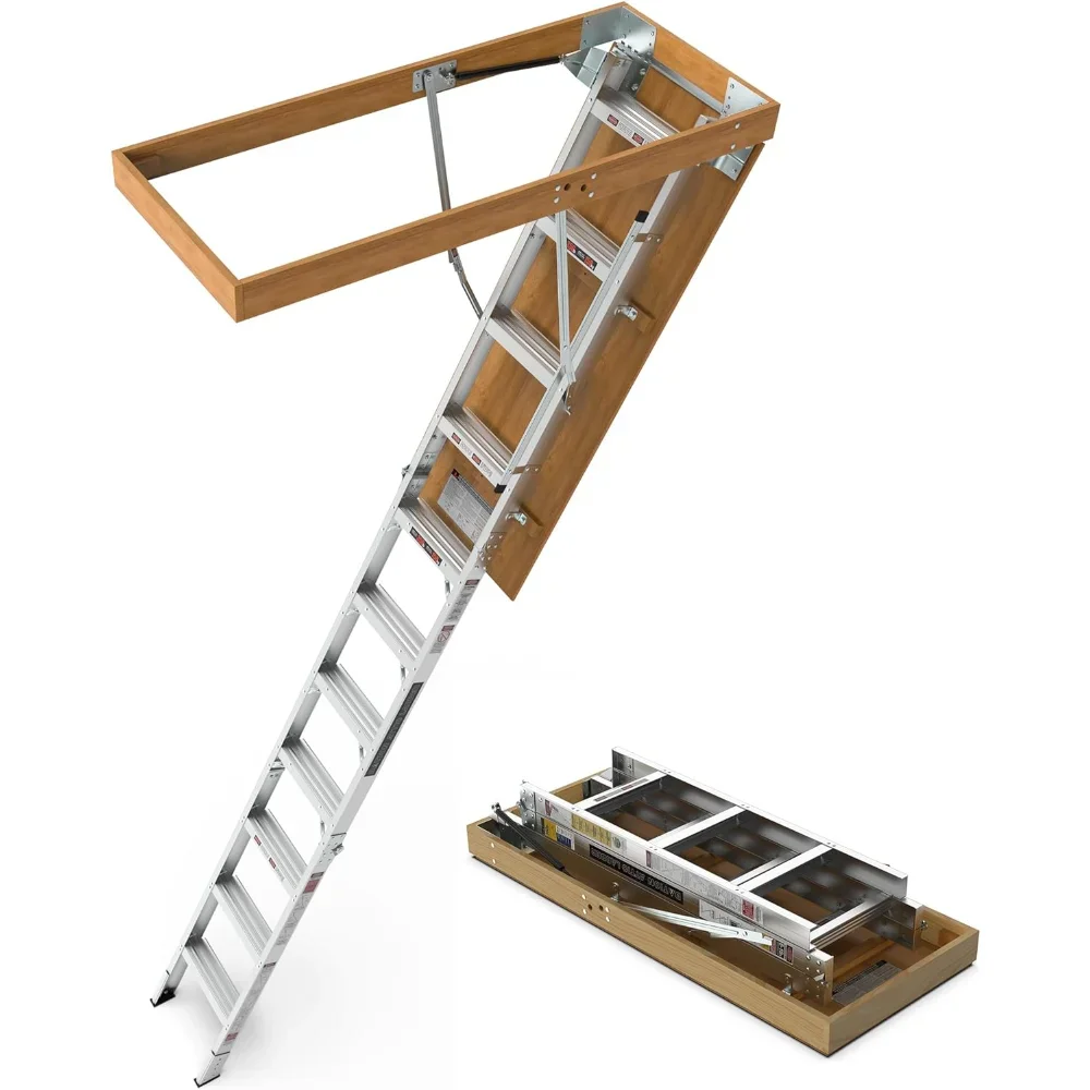 Aluminum Attic Ladder Pull Down Loft Stairs Folding Ceiling Ladder for Attic Access Door, Manual Lifting, for 7'8"-10'3" Ceiling
Aluminum Attic Ladder Pull Down Loft Stairs Folding Ceiling Ladder for Attic Access Door, Manual Lifting, for 7'8"-10'3" Ceiling