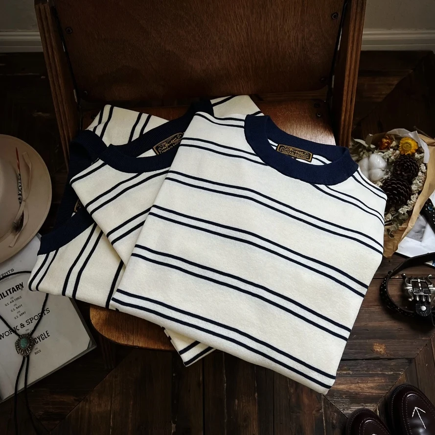Retro American Knitted High Density Nautical Stripe round Neck Short Sleeve T-Shirt Breathable Cotton Blend Summer Fashion Ur...
Retro American Knitted High Density Nautical Stripe round Neck Short Sleeve T-Shirt Breathable Cotton Blend Summer Fashion Ur...