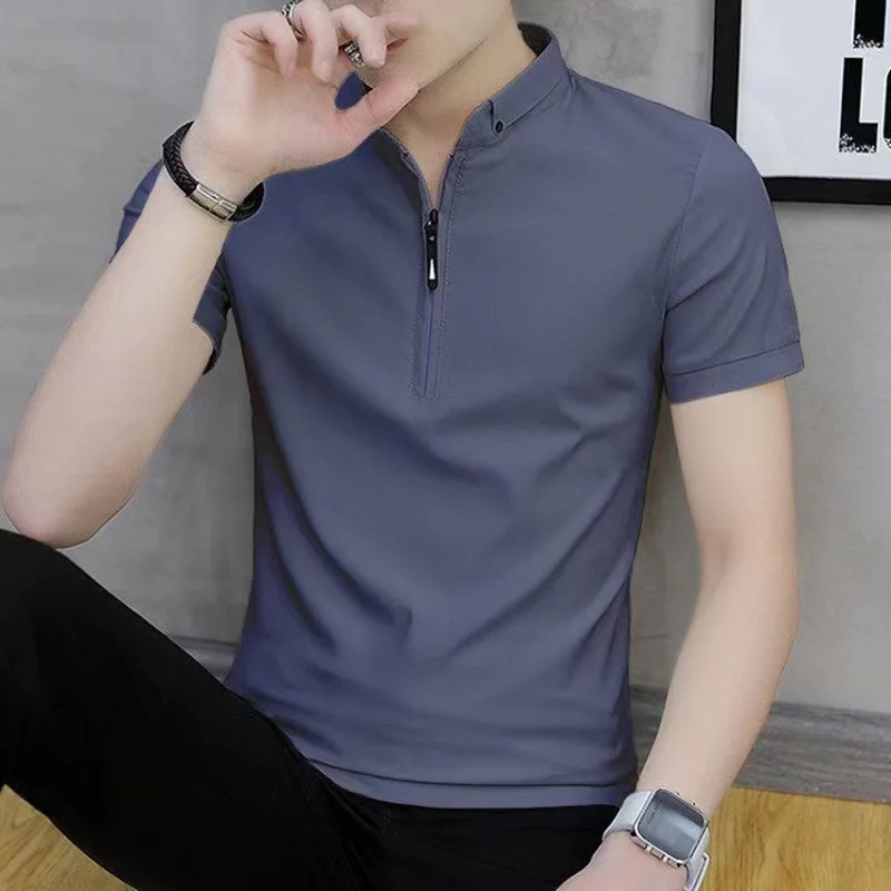 Summer Men's Short Sleeve T-Shirt Stand Up Collar Loose Top Solid Color Fashion Business Casual Versatile Half Sleeve Polo Shirt
Summer Men's Short Sleeve T-Shirt Stand Up Collar Loose Top Solid Color Fashion Business Casual Versatile Half Sleeve Polo Shirt