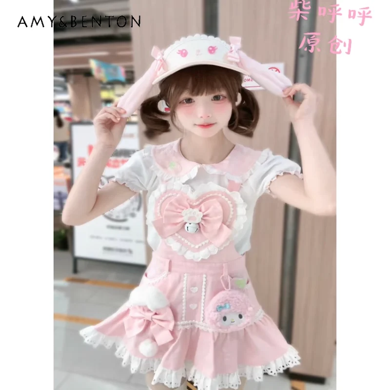 2025 New Japanese Summer Original Lolita Bow Decoration Pink Cute Strap Skirt Shirt Suit For Women
2025 New Japanese Summer Original Lolita Bow Decoration Pink Cute Strap Skirt Shirt Suit For Women
