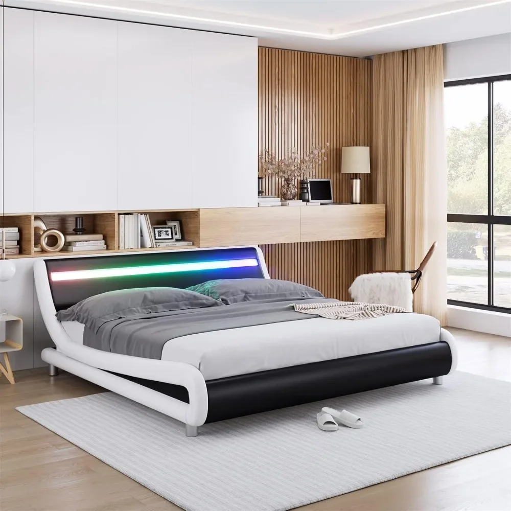 Queen Bed Frame with Headboard,Strong Slats Support, Faux Leather Wave-Like Bed Frame, No Box Spring Needed,LED Bed Frame
Queen Bed Frame with Headboard,Strong Slats Support, Faux Leather Wave-Like Bed Frame, No Box Spring Needed,LED Bed Frame
