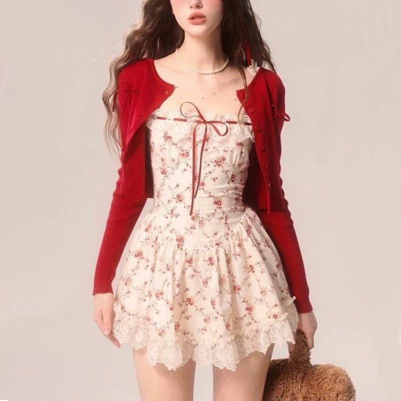 Sweet Floral Dress Set Women Y2K Elegant Beach Lace Patchwork Mini Dress Casual Red Crop Cardigan Korean Fashion Clothing Suit
Sweet Floral Dress Set Women Y2K Elegant Beach Lace Patchwork Mini Dress Casual Red Crop Cardigan Korean Fashion Clothing Suit