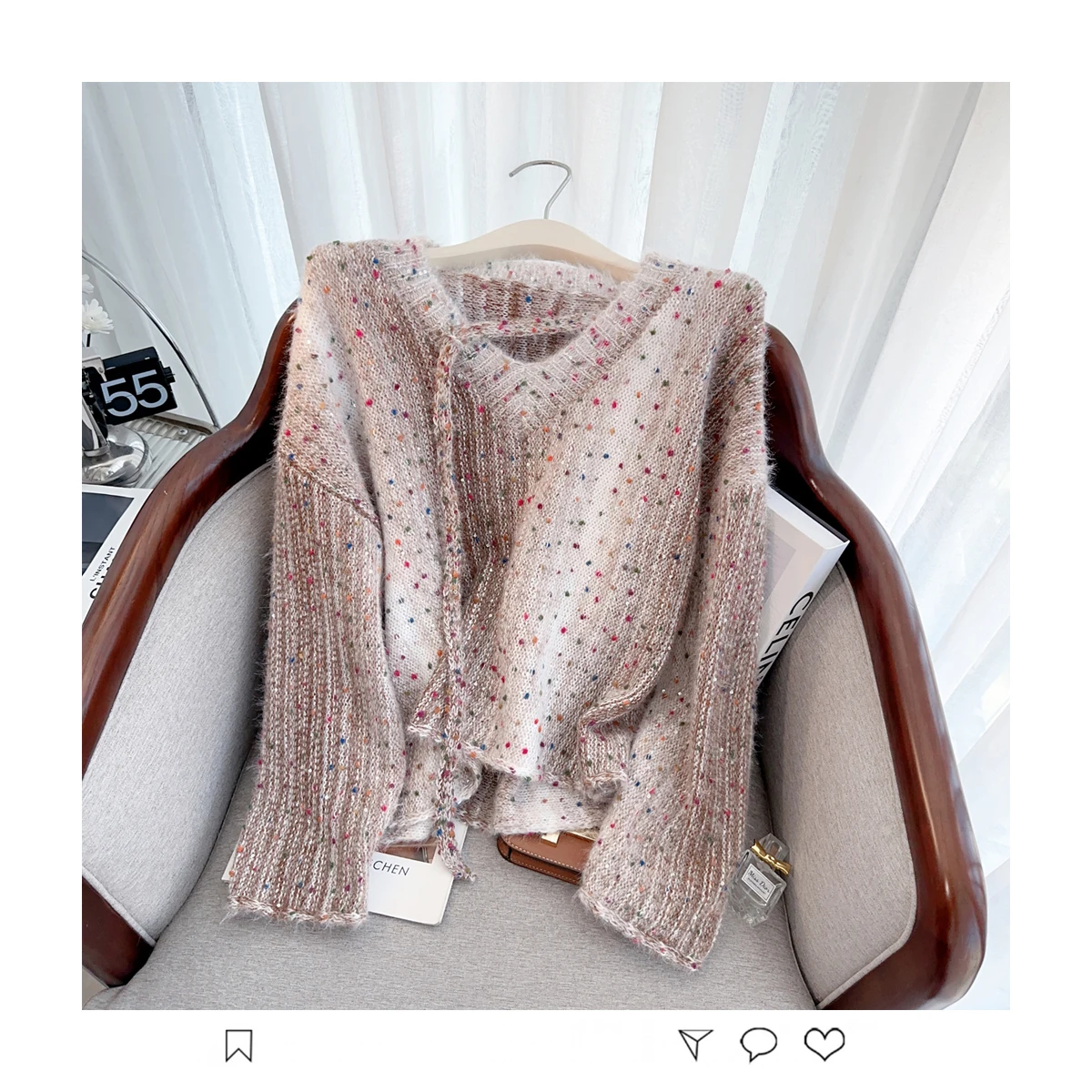 Women's Khaki Gradient Sequins Color Polka Dot Chic Sweater Y2k Korean Classical V-Neck Autumn And Winter Lazy Style Knitted Top
Women's Khaki Gradient Sequins Color Polka Dot Chic Sweater Y2k Korean Classical V-Neck Autumn And Winter Lazy Style Knitted Top