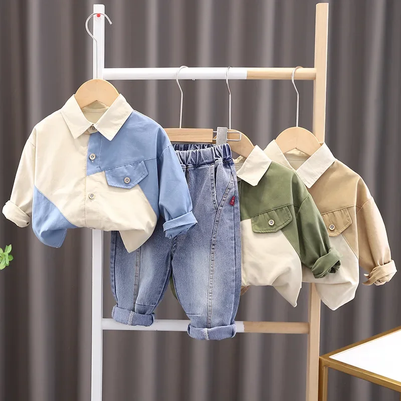 2023 Korean Spring Autumn Children Boy Two Piece Clothes Set Long Sleeve Spliced Shirt Jeans Pants Suit Toddler Baby Boy Outfit
2023 Korean Spring Autumn Children Boy Two Piece Clothes Set Long Sleeve Spliced Shirt Jeans Pants Suit Toddler Baby Boy Outfit