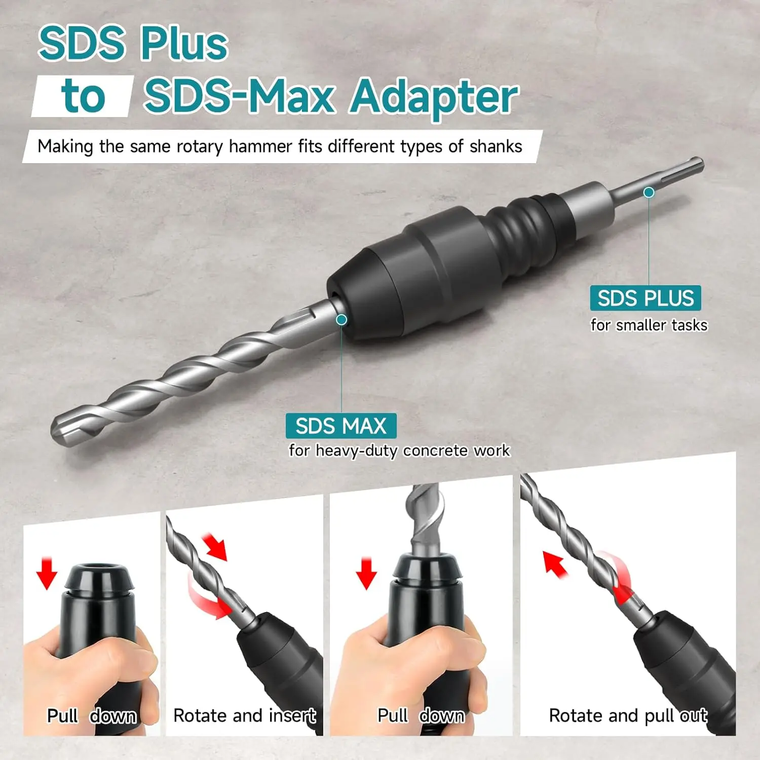 SDS-Plus to SDS-Max Adapter for Rotary Hammers Drill Chuck Adapter Alloy Steel Drill Quick Change Converter for Building
SDS-Plus to SDS-Max Adapter for Rotary Hammers Drill Chuck Adapter Alloy Steel Drill Quick Change Converter for Building