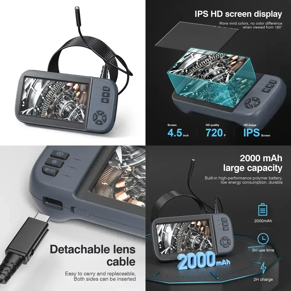 Industrial Handheld Rigid Pipe Sewer Borescope with 4.5 Inch HD IPS Screen 8 mm Portable Car Repair Video Inspection Camera
Industrial Handheld Rigid Pipe Sewer Borescope with 4.5 Inch HD IPS Screen 8 mm Portable Car Repair Video Inspection Camera