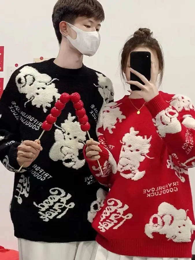 2026 New Couple Matching Knitted Sweaters Lazy Red Dragon Year Clothes Casual Loose Fit Long Sleeve round Neck Knitwear
2026 New Couple Matching Knitted Sweaters Lazy Red Dragon Year Clothes Casual Loose Fit Long Sleeve round Neck Knitwear