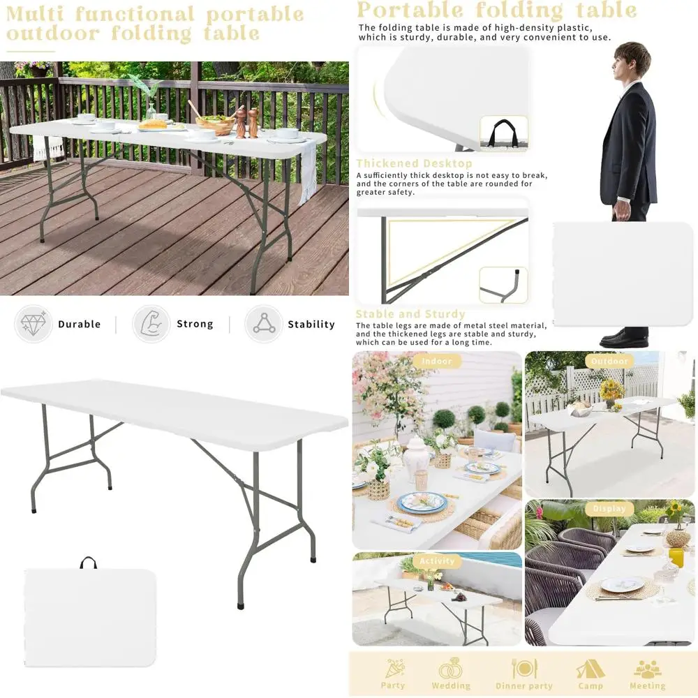 Portable Heavy-Duty Plastic Outdoor/Indoor Folding Table with Carry Handle for Camping, Picnics, Parties & Weddings (White)
Portable Heavy-Duty Plastic Outdoor/Indoor Folding Table with Carry Handle for Camping, Picnics, Parties & Weddings (White)