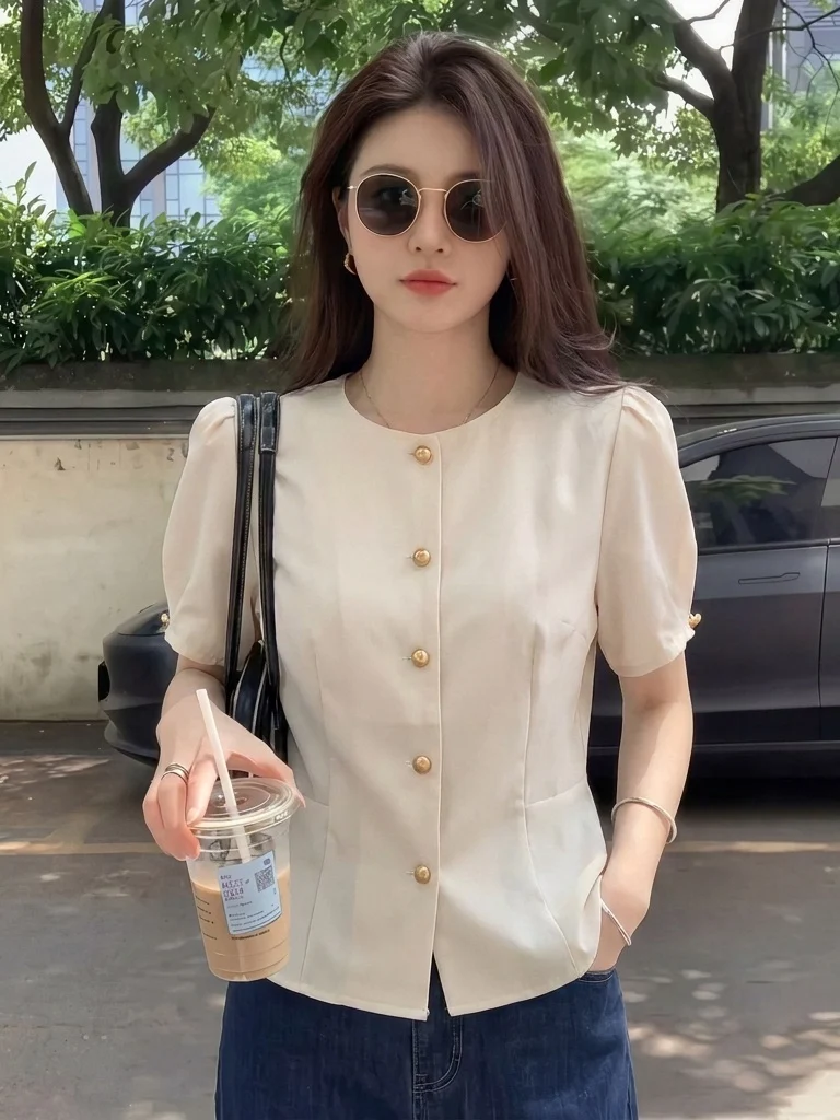 Elegant Short Sleeve Shirt Women's Fashion Shoulder Fit plus Size Slimming Top Commute Style Korean Loose Regular Length
Elegant Short Sleeve Shirt Women's Fashion Shoulder Fit plus Size Slimming Top Commute Style Korean Loose Regular Length