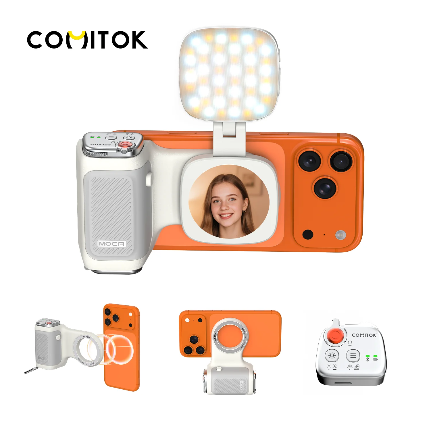 COMITOK MOCA Magnetic Phone Camera Grip with Fill Light Detachable Remote Phone Grip Handle for Selfie Stick Video
COMITOK MOCA Magnetic Phone Camera Grip with Fill Light Detachable Remote Phone Grip Handle for Selfie Stick Video